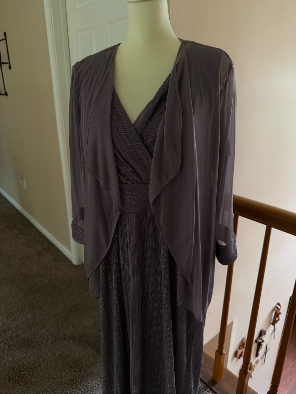 R&M Richards TaupeTwo-Piece Evening Mother of the Bride Gown with Jacket